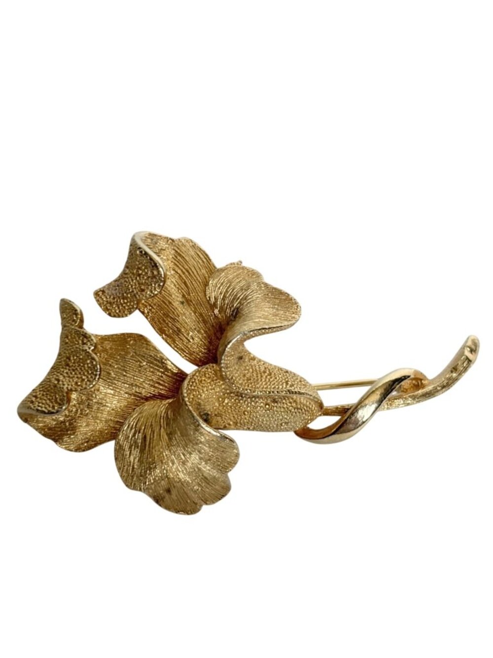 Vintage Coro Pegasus Iris Lily Orchid Flower Brooch Brushed Gold Tone Feminine